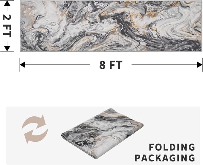 2x8 Runner Rug for Hallways Kitchen Modern Abstract Washable Runner Rug Soft - Image 2