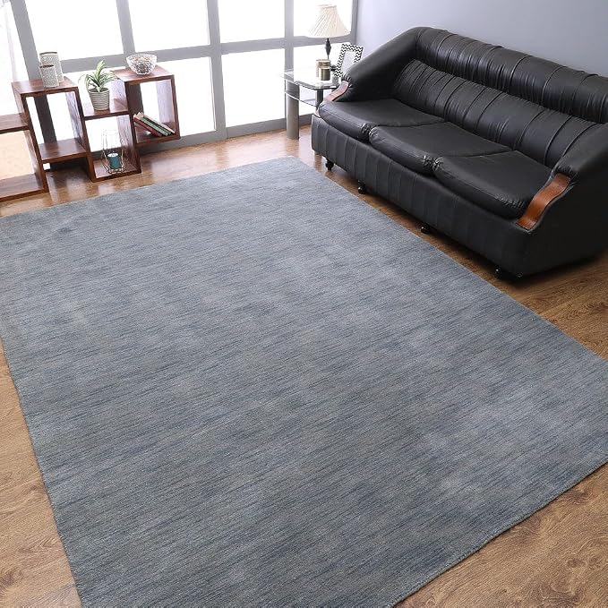 Rugsotic Carpets Hand Knotted Gabbeh Wool 3'x5' Area Rug Solid Light Blue L00111 by GetMyRugsLLC