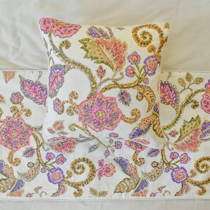 The HomeCentric King/Queen/Twin White & Pink Designer Twin 53"x18" Bed Runner - Image 3