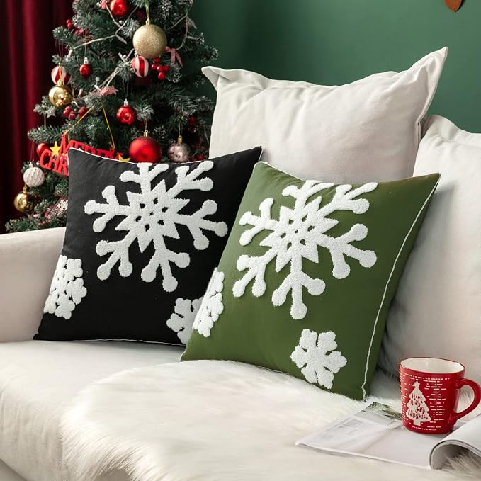 MIULEE Pack of 2 Christmas Decorative Snowflake Throw Pillow Covers Canvas - Image 4
