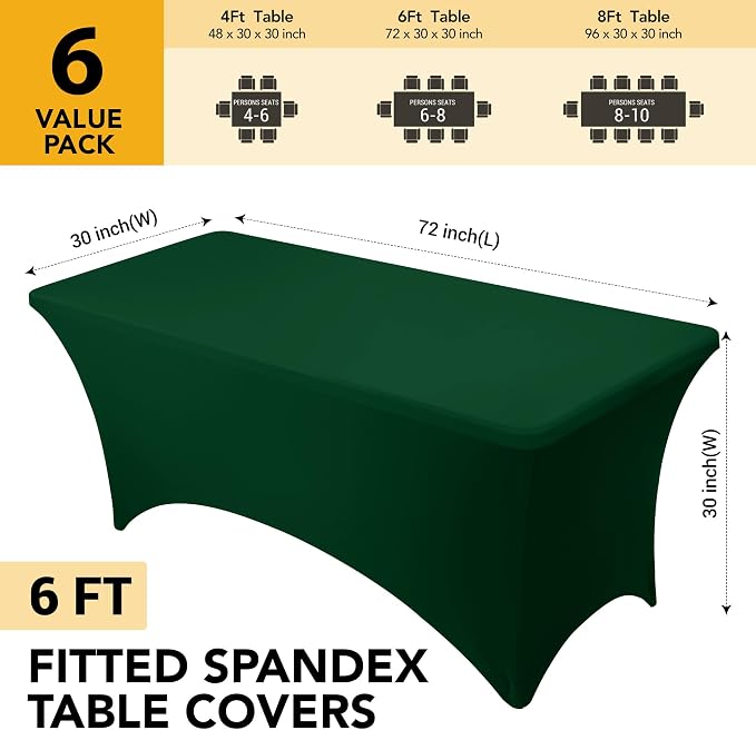 6-Pack Premium Hunter Green Spandex Tablecloths - Image 6