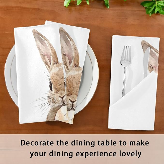 ALAZA Bunny Rabbit Easter Egg Cloth Napkins Set of 4, 20x20 Inch Washable and - Image 4