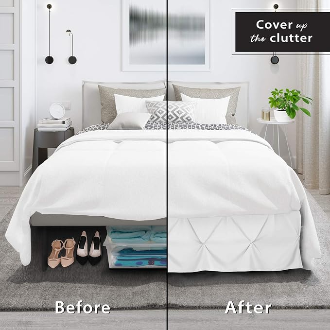 Nestl White Bed Skirt Full Size, Pinch Pleat Full Bed Skirt, Hotel Quality - Image 4
