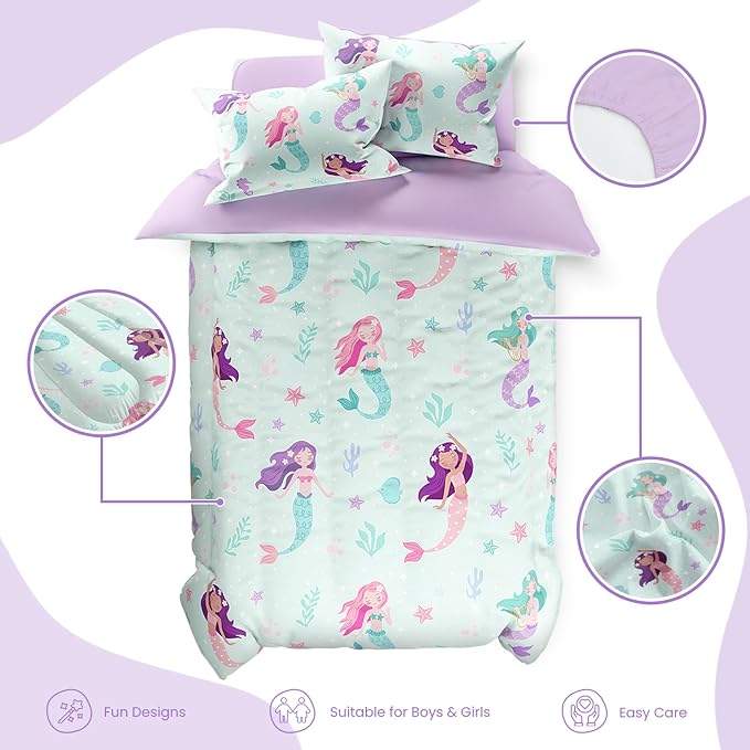 SANDJEST Mermaid Comforter Set Full Size 98x86in - Image 2