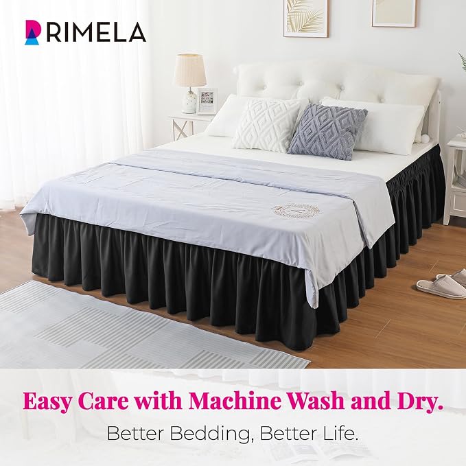 RIMELA Black Bed Skirt King Size 15 Inch Drop, Elastic Bed Skirting - Image 7