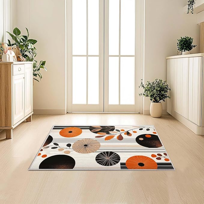 2x3 Entryway Area Rug Orange Black White Bathroom Rug Non Slip Machine Washable - Image 5