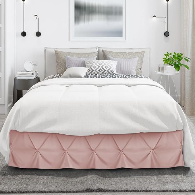 Nestl Blush Pink Bed Skirt King Size, Pinch Pleat King Bed Skirt, Hotel Quality - Image 2
