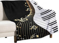 Music Note Blanket Black White Piano Keys Gold Music Note Soft Cozy Lightweight by JADERYS