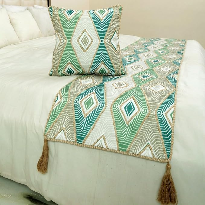 The HomeCentric King/Queen/Twin Green Designer Full 68"x18" Bed Runner - Image 4
