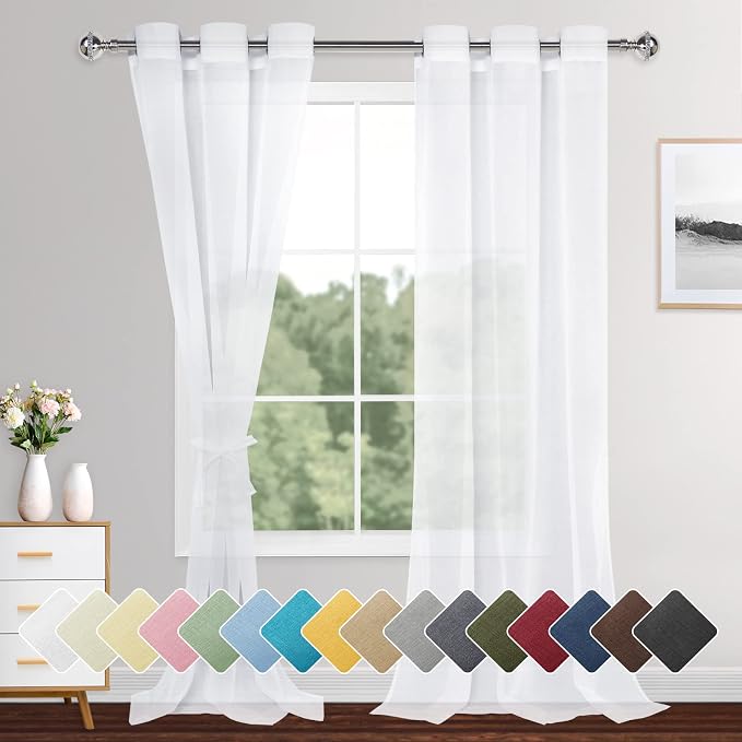 XWZO White Sheer Curtains for Bedroom, Light Filtering, Gauzy & Breathable by XWZO