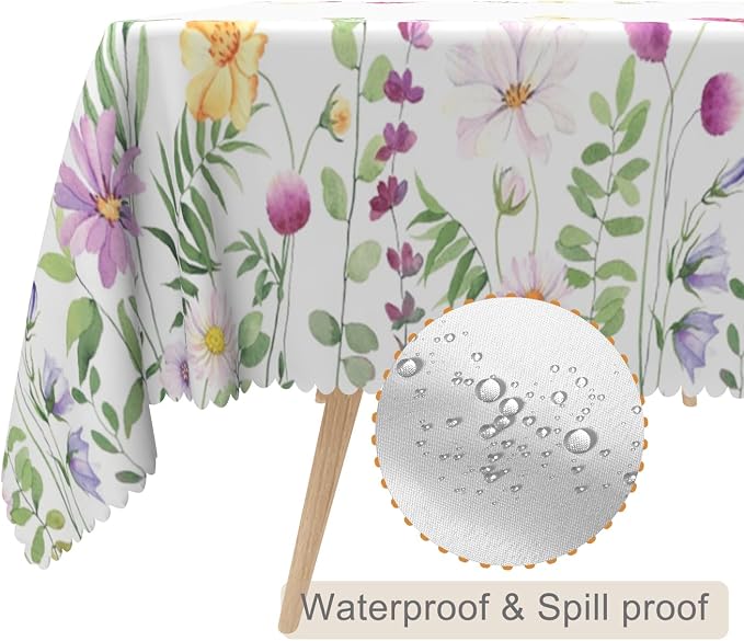 70x120inches Floral Rectangle Tablecloth Pink Wild Flowers Butterfly Botanical - Image 2