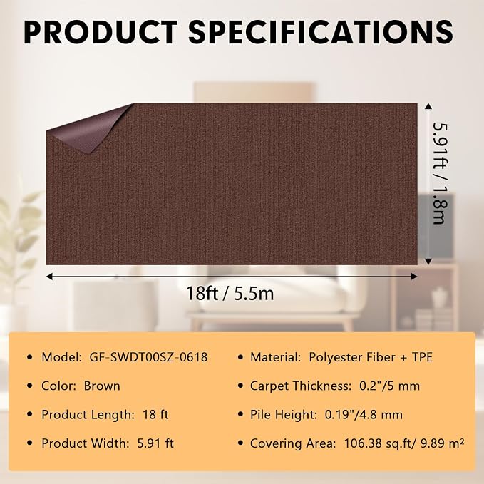 Marine 6 FT x 18 FT Brown Indoor/Outdoor Rug 0.2" Thick - Image 2