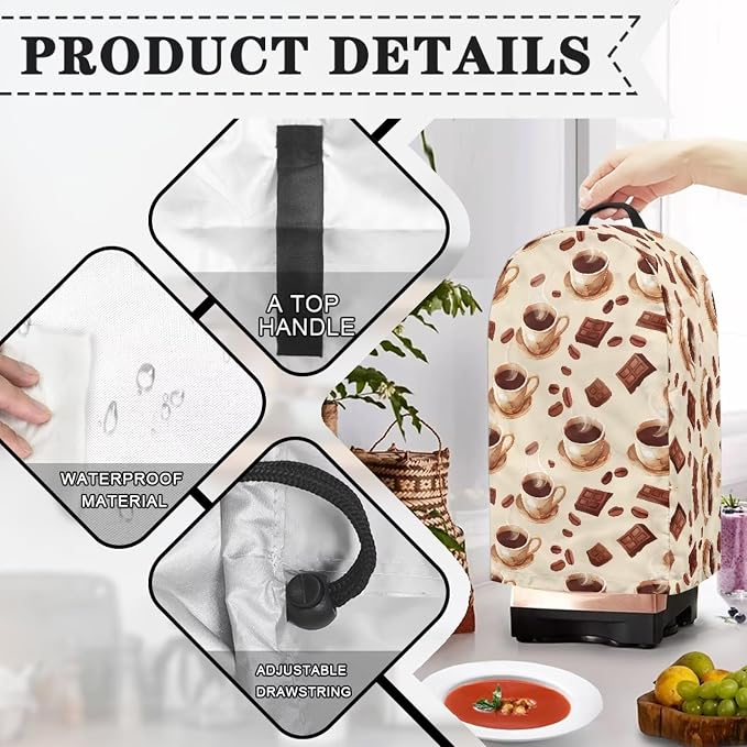 Blender Dust Cover, Coffee Drink Pattern Stand Mixer Appliance Covers, Anti - Image 4