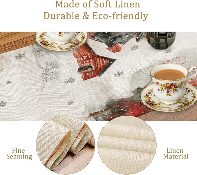 Snow Table Runner, Snowman Dining Table Runner, Christmas Coffee Table Decor - Image 3