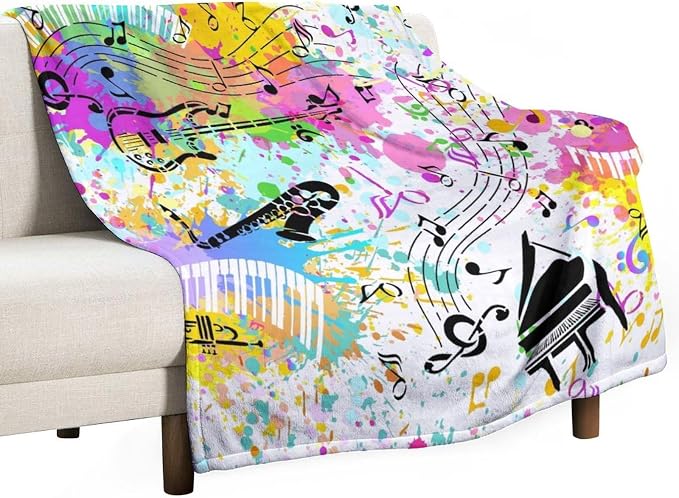 Music Blanket Colorful Graffiti Piano Keys Music Note Modern Abstract Art Print by JADERYS