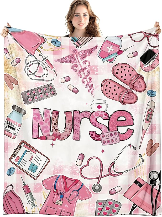 Pink Nurse Blanket, Coquette Pink Print Throw Blankets by Unknown