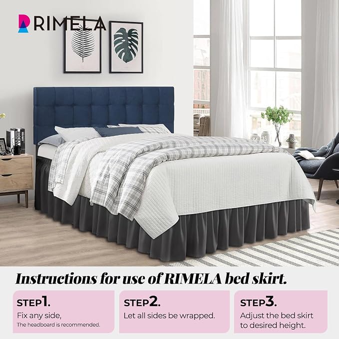 RIMELA King Grey Bed Skirt Wrap Around Elastic Dust Ruffles Solid Color Wrinkle - Image 6