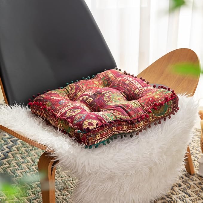 vctops Christmas Red Bohemian Patchwork Square Chair Seat Cushions - Image 2