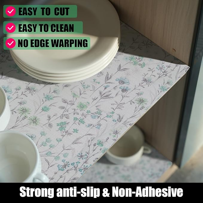 Blue and Green Floral Shelf Liners Non Adhesive and 12IN x 20FT Strong Non-Slip - Image 2