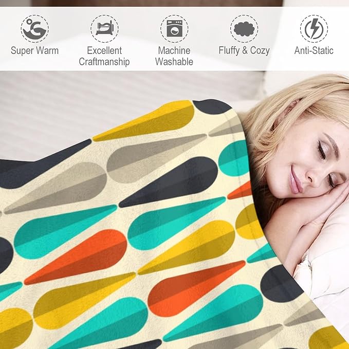 Mid Century Throw Blanket, Modern Drop Shape Retro Colors Boho Orange Teal - Image 4