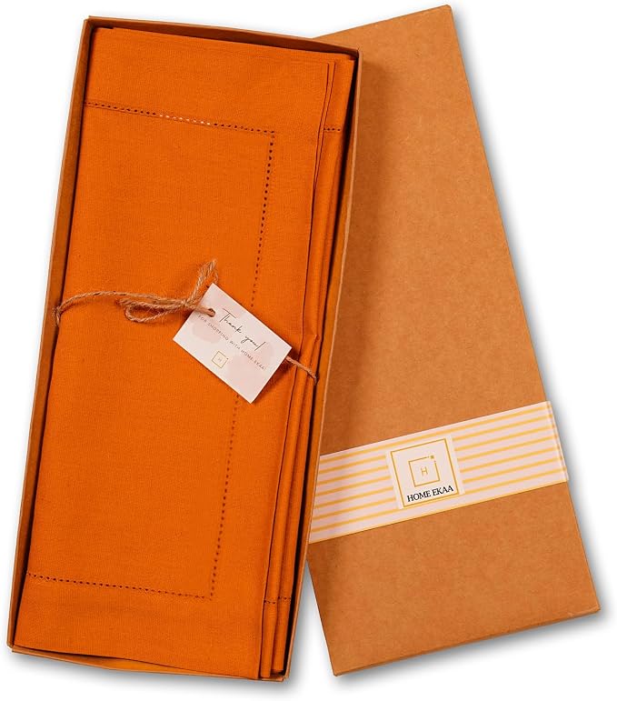 Home Ekaa Pumpkin Table Runner 90 Inch– Cotton Linen Hemstitch Farmhouse Table - Image 5