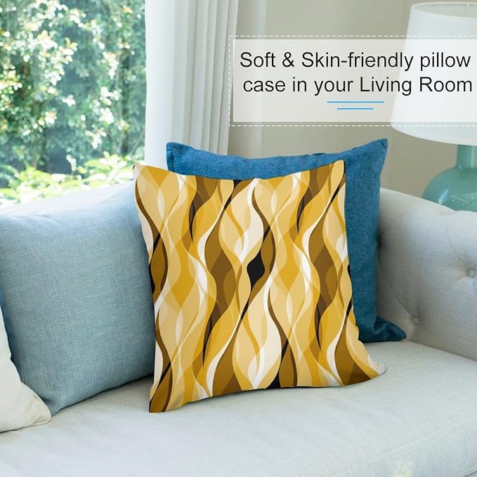 Yellow Throw Pillow Covers Abstract Ombre Yellow and Grey Striped Decorations - Image 5