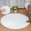 White Faux Rabbit Washable Fur Area Rugs Circle Rugs by ORINOVA