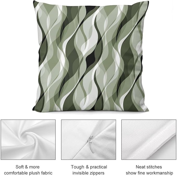 Sage Green Throw Pillow Covers Abstract Ombre Green and Grey Striped Decorations - Image 7
