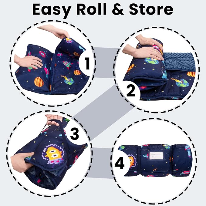 Toddler Nap Mat with Pillow and Minky Blanket, Large 55"x35" Sleeping Bag - Image 7