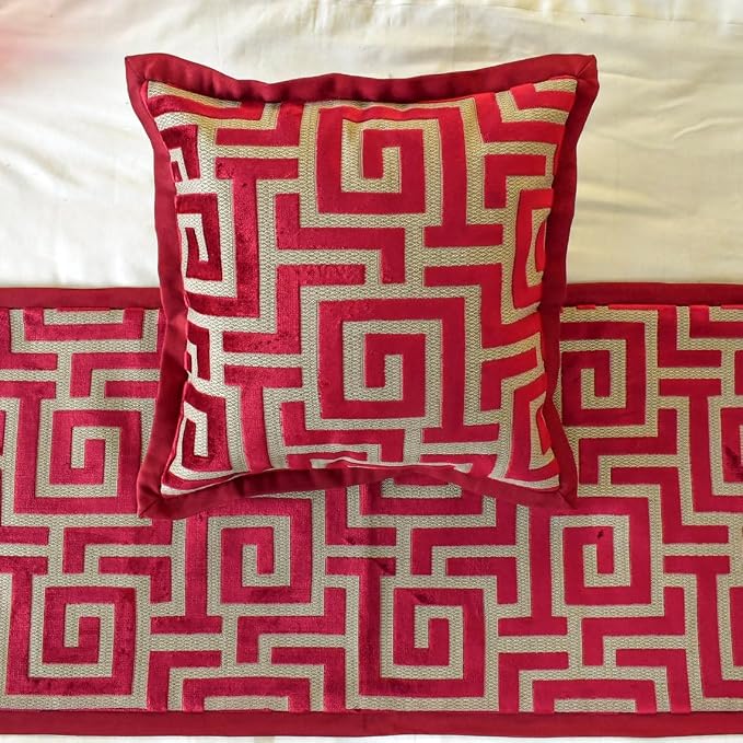 The HomeCentric King/Queen/Twin Red Designer Full 68"x18" Bed Runner - Image 3