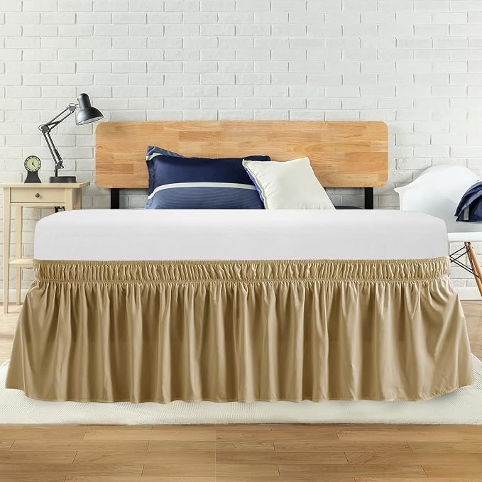 Queen Bed Skirt, Elastic Wrap Around Bed Skirt Queen Size, Bed Skirts by ANARACHON