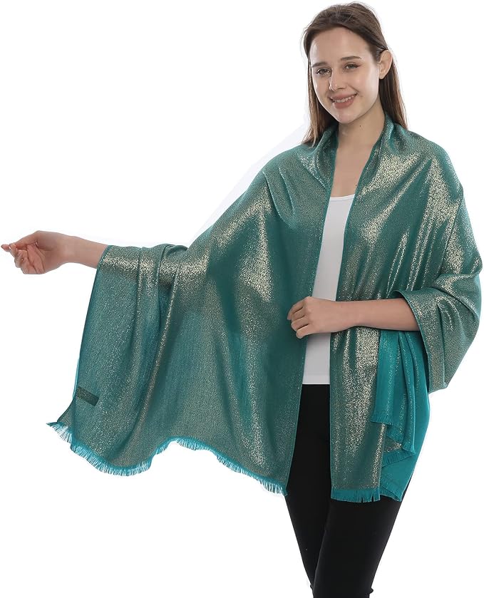LMVERNA Women's Sparkling Metallic Soft Pashmina Shawls and Wraps Scarf in - Image 4