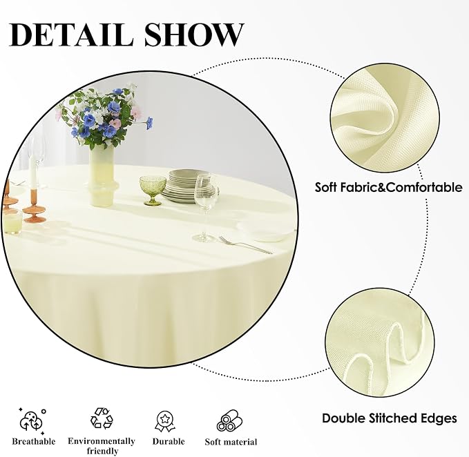 Round Tablecloths 2 Pack 120 Inch Ivory Tablecloth Linen Polyester Table - Image 4
