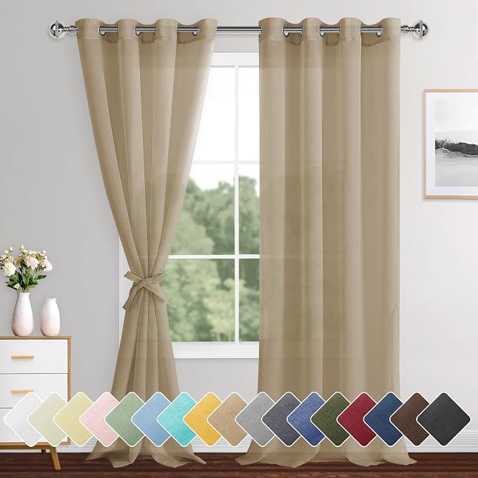 XWZO Camel Sheer Curtains Semi Transparent Voile Window Curtains, Lightweight by XWZO