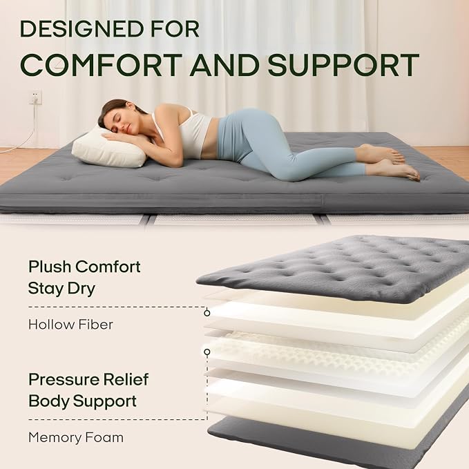 ZonLi Japanese Floor Futon Mattress Twin Size 75"x 39", 100% Cotton Cover 2.5'' - Image 3