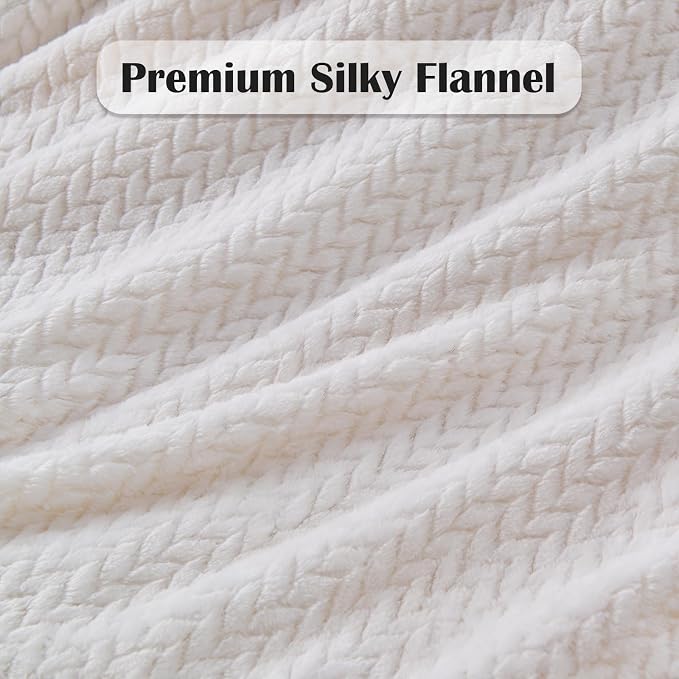 NEWCOSPLAY Super Soft Queen Blanket Ivory Premium Silky Flannel Fleece Leaves - Image 5