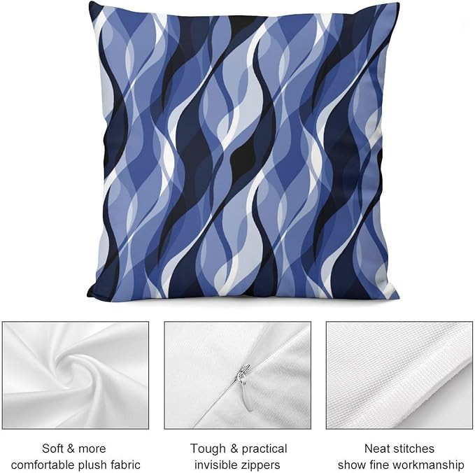 Navy Blue Throw Pillow Covers Modern Abstract Black and Blue Striped Decorations - Image 7