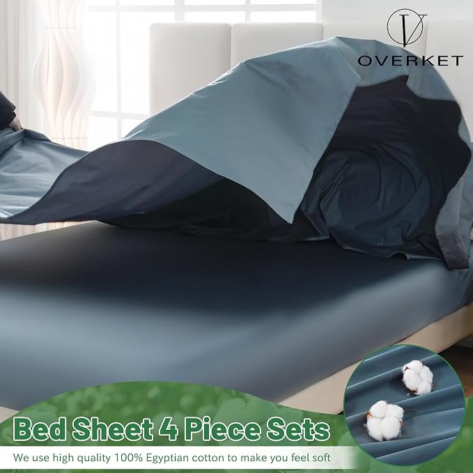 100% Egyptian Cotton Sheets Cal King Sheet Set 4PCS 1000 Thread Count Sateen - Image 3