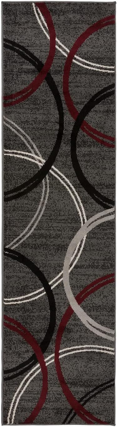 Rugshop Modern Wavy Circles Design Non-Shedding Runner Rug, Carpet - Image 2