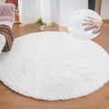 White Shag Round Rugs 8ft for Dining Room Table Faux Bunny Machine Washable Fur by ORINOVA