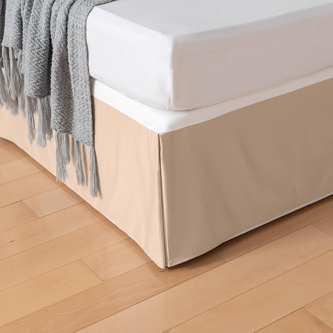 Queen Bed Skirt, Grid Plaid Soft Quadruple Pleated Ruffle Bed Skirt, Tailored by TSUTOMI
