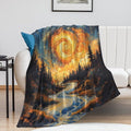 Magic Forest Blanket, Abstract Art Oil Painting Dreamworld River Jungle Sunset by Unknown
