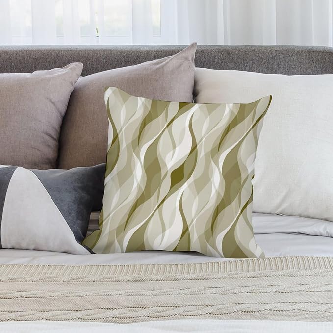 Light Green Throw Pillow Covers Abstract Ombre Light Green and Grey Striped - Image 4