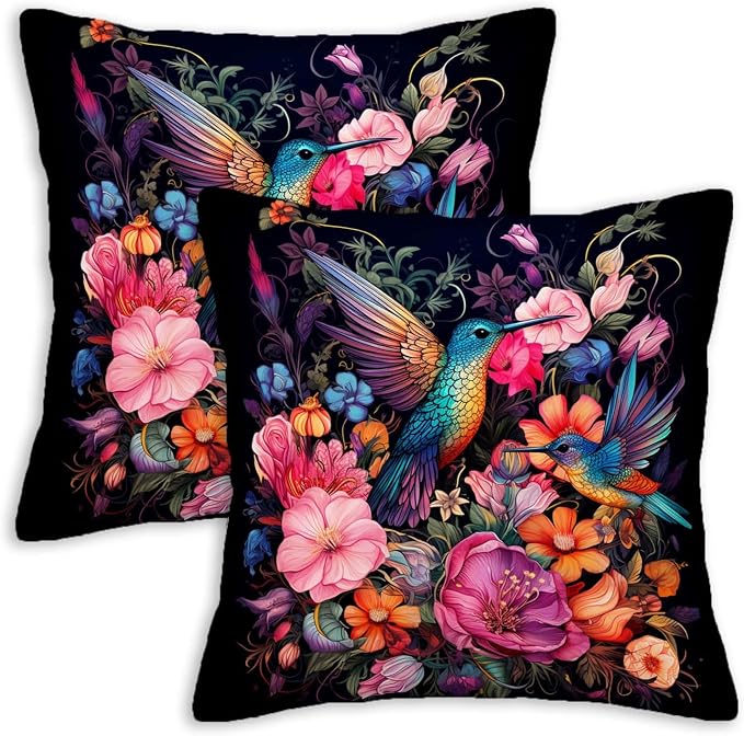 Hummingbird Throw Pillow Covers 18x18 Set of 2 | Reversible Decorative Cushion by Unknown