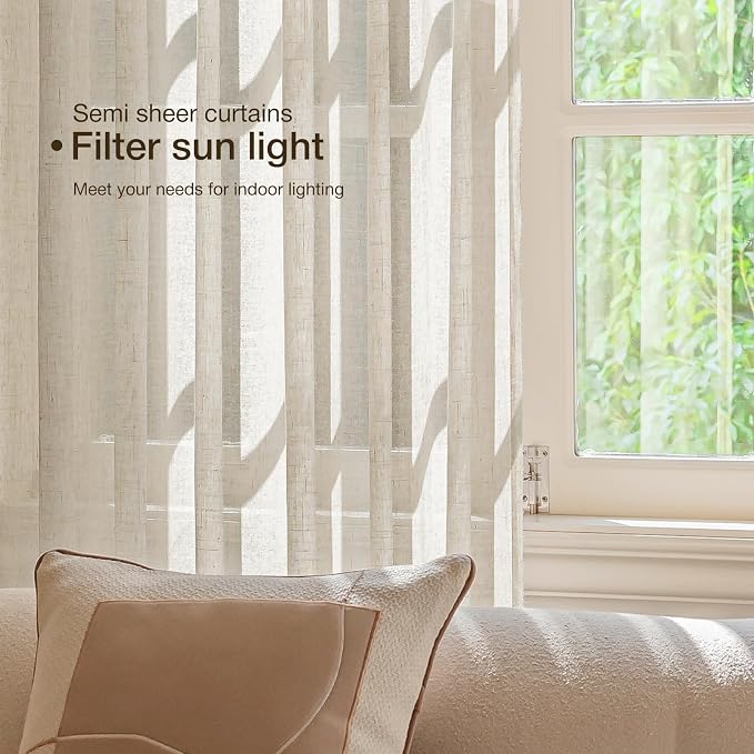 Anmao Natural Linen Curtains for Living Room 96 Inch Length 2 Panels Set - Image 3