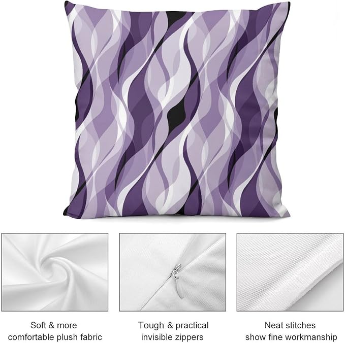 Purple Throw Pillow Covers Modern Abstract Purple and Grey Striped Decorations - Image 7