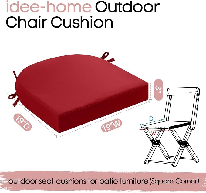 idee-home Outdoor Chair Cushions Set of 4, Thick 19" x 19" x 3" Outdoor Seat - Image 8