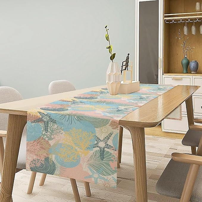 Nautical Starfish Kitchen Table Runner Colorful Coral Pink Blue Yellow Table - Image 7