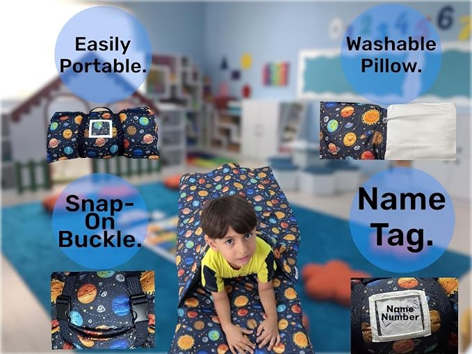 Toddler Nap Mat with Pillow and Blanket, Nursery Sleeping Mat, Portable Bed - Image 3
