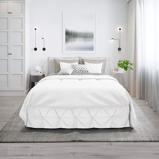 Nestl White Pinch Pleat Cal King Bed Skirt, Microfiber - Image 9